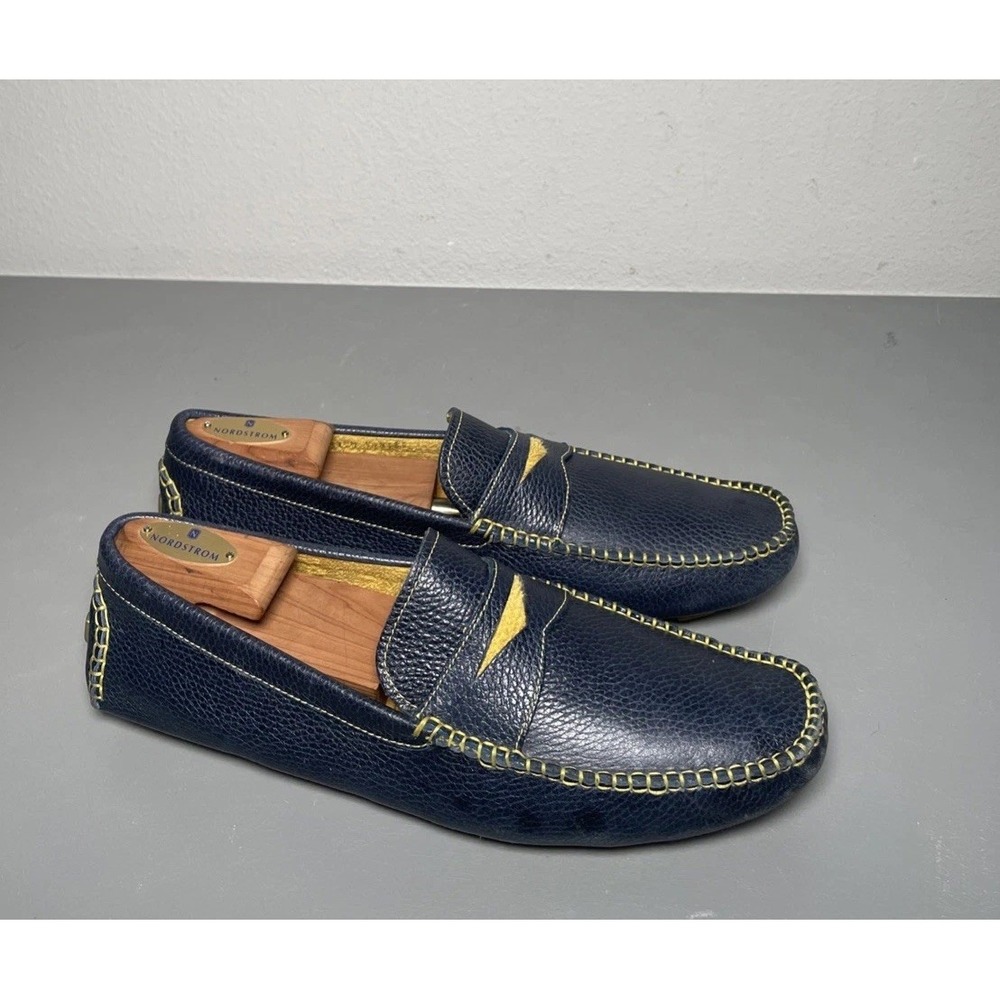 DONALD J PLINER DRIVING SHOES MENS NAVY BLUE STITCHING VINISP MOCCASIN SIZE 11